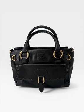 Dooney & Bourke Black Florentine Leather Medium Pocket Satchel Bag